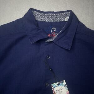 ROBERT GRAHAM BORSI NAVY BLUE CLASSIC FIT CASUAL SHIRT SIZE XL Reverse Cuff NWT